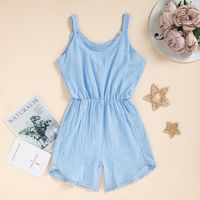 Children Girls' Summer Solid Color Lace Wide-leg Pants Jumpsuit sku image 7