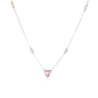 Collar Colgante De Corazón De Diamante Rosa De Circonita Con Incrustaciones De Cobre A La Moda sku image 4