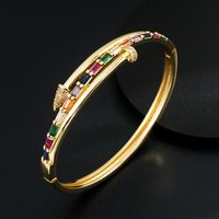 Creative Fashion Geometry Pattern Copper Plating 18k Gold Micro Inlaid Zircon Open Bracelet main image 8