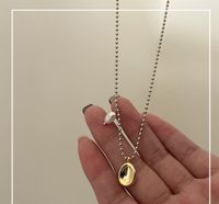 New Style Simple Bean Pearl Pendant Beaded Chain Titanium Steel Necklace sku image 1