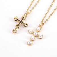 Fashion New Cross-shaped Women Retro Simple Inlaid Zirconium Freshwater Pearl  Necklace main image 3