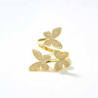 Fashion Simple Copper Plating 18k Golden Butterfly Shaped Open-end Zircon Ring main image 3
