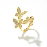 Fashion Simple Copper Plating 18k Golden Butterfly Shaped Open-end Zircon Ring sku image 1