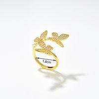Fashion Simple Copper Plating 18k Golden Butterfly Shaped Open-end Zircon Ring main image 4