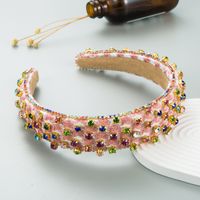 Retro Style Color Diamond-embedded Fabric Headband Wide-brimmed Hair Band main image 5