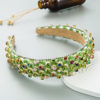 Retro Style Color Diamond-embedded Fabric Headband Wide-brimmed Hair Band main image 4