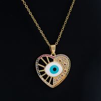 Fashion Oil Dripping Devil's Eye Pendant Plated Real Gold Inlaid Color Zirconium Copper Necklace sku image 1