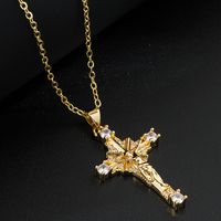 Fashion Gold Inlaid Color Zircon Creative Cross Copper Necklace sku image 3
