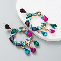 Fashion Creative Drop-shaped Colorful Rhinestone Pendant Women Alloy Earrings sku image 2