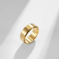 Fashion Simple 8mm Wide Rotatable 18k Gold Plating Men's Titanium Steel Ring main image 4