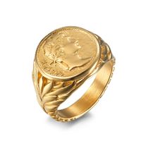 Fashion Coin Caesar Head Portrait Stainless Steel Ring sku image 7
