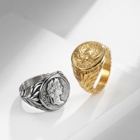 Fashion Coin Caesar Head Portrait Stainless Steel Ring main image 1