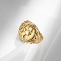 Fashion Coin Caesar Head Portrait Stainless Steel Ring main image 2