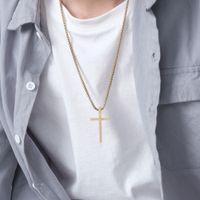 Fashion Simple Frosted Cross Pendant Stainless Steel Necklace main image 3