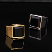 Fashion Geometric Square Polished Black Glass Titanium Steel Ring main image 5