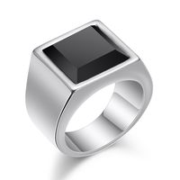 Fashion Geometric Square Polished Black Glass Titanium Steel Ring sku image 1