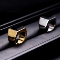 Fashion Geometric Square Polished Black Glass Titanium Steel Ring main image 4