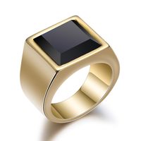 Fashion Geometric Square Polished Black Glass Titanium Steel Ring sku image 8