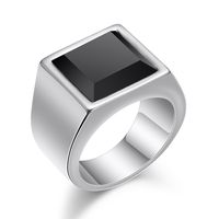 Fashion Geometric Square Polished Black Glass Titanium Steel Ring sku image 3