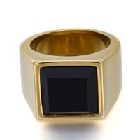 Fashion Geometric Square Polished Black Glass Titanium Steel Ring main image 2