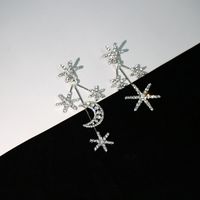 Fashion Inlay Rhinestone Moon Star Shaped Alloy Earrings main image 4