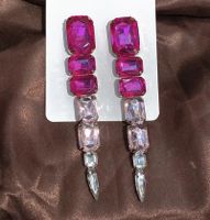 Fashion Inlay Glass Rhinestone Geometric Gem Long Alloy Earrings main image 5