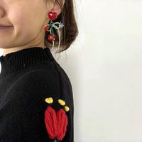 Fashion New Heart-shaped Red Flower Bead Bow Acrylic Earrings main image 5