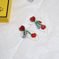 Fashion New Heart-shaped Red Flower Bead Bow Acrylic Earrings sku image 1