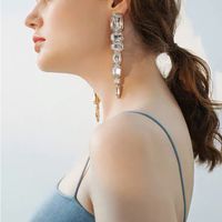 Fashion Inlay Glass Rhinestone Geometric Gem Long Alloy Earrings main image 4