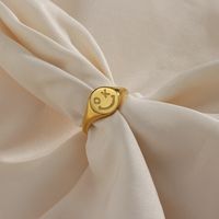 Fashion Ok Smiley Facial Expression Gold Round Cute Stainless Steel Ring main image 4