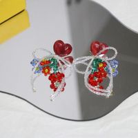 Fashion New Heart-shaped Red Flower Bead Bow Acrylic Earrings main image 3