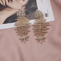 Fashion Ornament Inlay Diamond Big Fishbone Shaped Earrings sku image 2