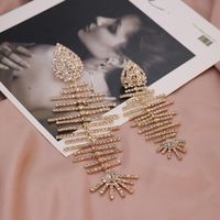 Fashion Ornament Inlay Diamond Big Fishbone Shaped Earrings main image 3