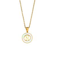 Fashion Simple Elegant Round Shell Hollow Letter Stainless Steel Necklace sku image 14