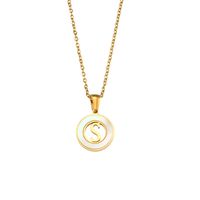 Fashion Simple Elegant Round Shell Hollow Letter Stainless Steel Necklace sku image 19