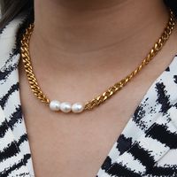 Fashion Geometric Stainless Steel Plating Artificial Pearls Gold Plated Necklace main image 3