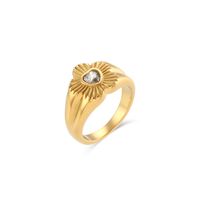 Retro Fashion Ornament Inlaid Zirconium Heart-shaped Small Flower Stainless Steel Ring sku image 2