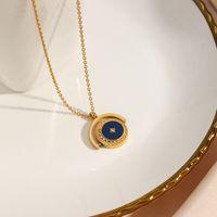 Fashion Retro Dripping Moon Zircon Semicircle Rotating Pendant Stainless Steel Necklace main image 3