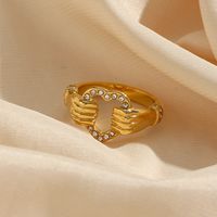 Fashion Hip Hop Plated 18k Heart Hollow Stainless Steel Ring main image 5