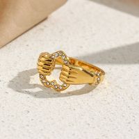 Fashion Hip Hop Plated 18k Heart Hollow Stainless Steel Ring main image 6