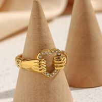 Fashion Hip Hop Plated 18k Heart Hollow Stainless Steel Ring main image 4