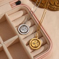 Fashion 18k Gold Plated Zircon Star Moon Round Rotating Stainless Steel Necklace main image 4