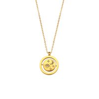 Fashion 18k Gold Plated Zircon Star Moon Round Rotating Stainless Steel Necklace sku image 2