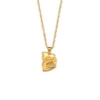 Retro Fashion 18k Gold Plating Irregular Portrait Zircon Pendant Stainless Steel Necklace sku image 1