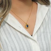 Fashion Round Shape Pendant Blue Dripping Planet Rotating Women Stainless Steel Necklace main image 5