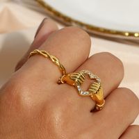 Fashion Hip Hop Plated 18k Heart Hollow Stainless Steel Ring main image 2