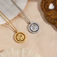 Fashion 18k Gold Plated Zircon Star Moon Round Rotating Stainless Steel Necklace main image 1