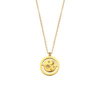 Fashion 18k Gold Plated Zircon Star Moon Round Rotating Stainless Steel Necklace main image 3