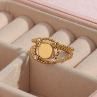 Mode Retro Frauen Überzog 18k Goldene Hohle Vier-ecke Diamant Edelstahl Ring main image 1