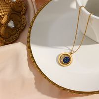 Fashion Round Shape Pendant Blue Dripping Planet Rotating Women Stainless Steel Necklace main image 4